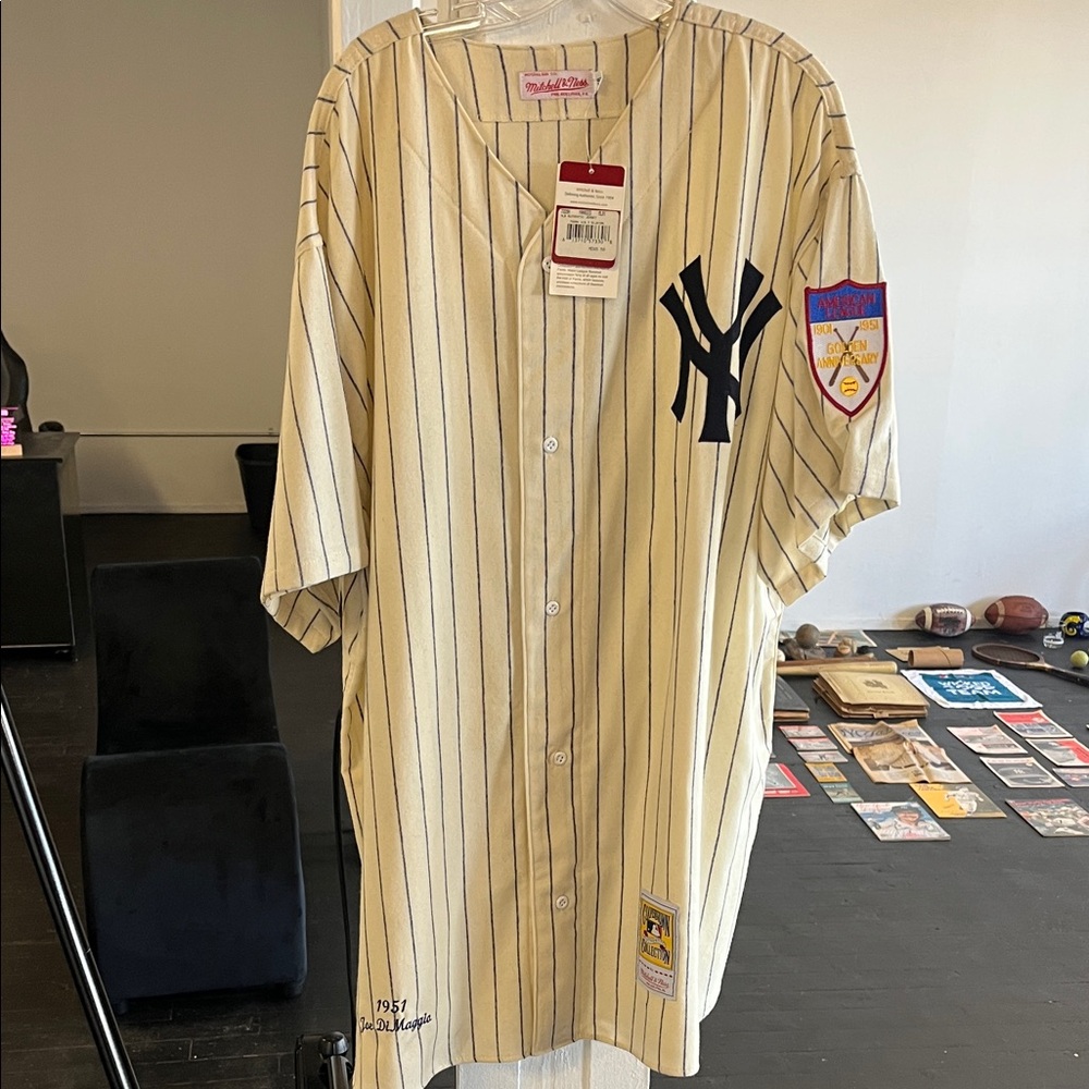 Mitchell & Ness Cream Pinstripe Jersey